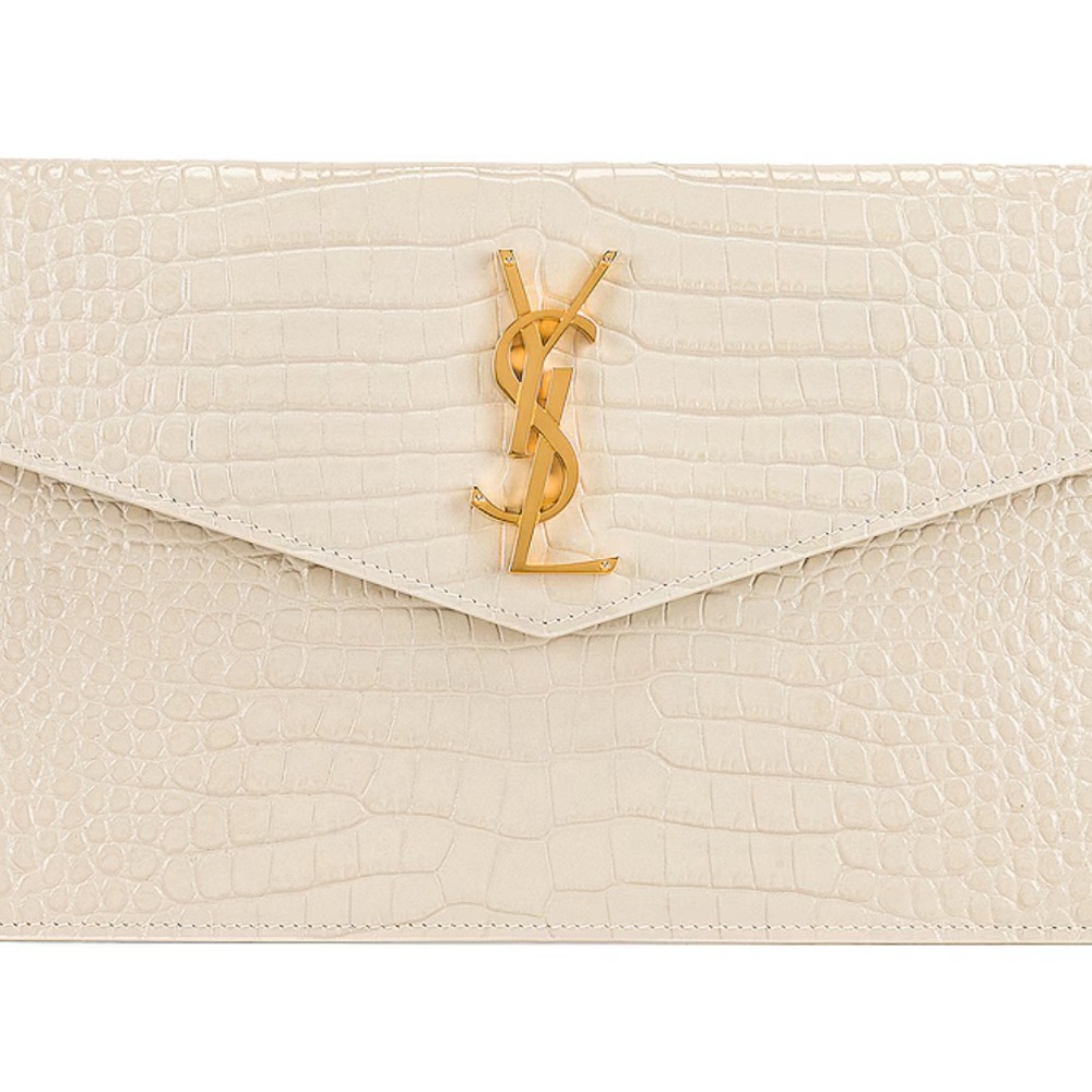 YSL UPTOWN POUCH IN CROCODILE-EMBOSSED SHINY LEATHER